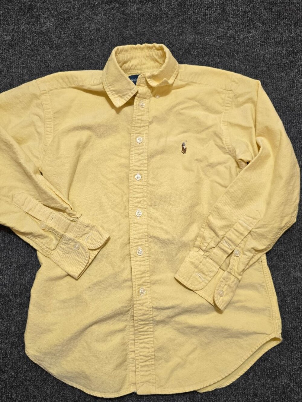 Ralph Lauren Boys Button Down Shirt Size 8 Yellow Long Sleeve Collared Polo Top